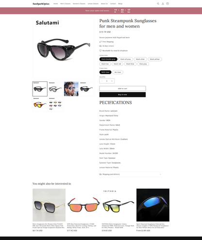 Sunsparkoptics - single product dropship eyewear store - Ready to Launch!