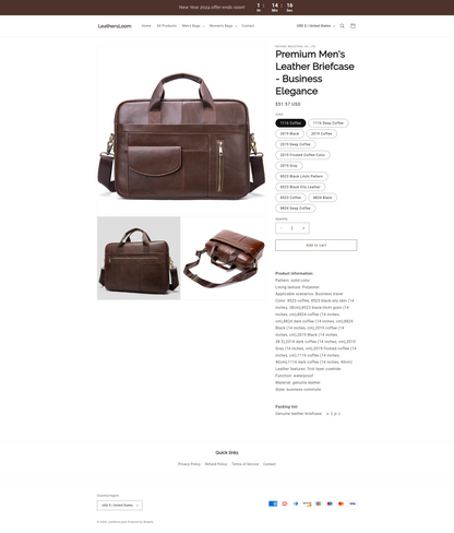 LeathersLoom single product Dropship Shopify Store - Ready to launch!